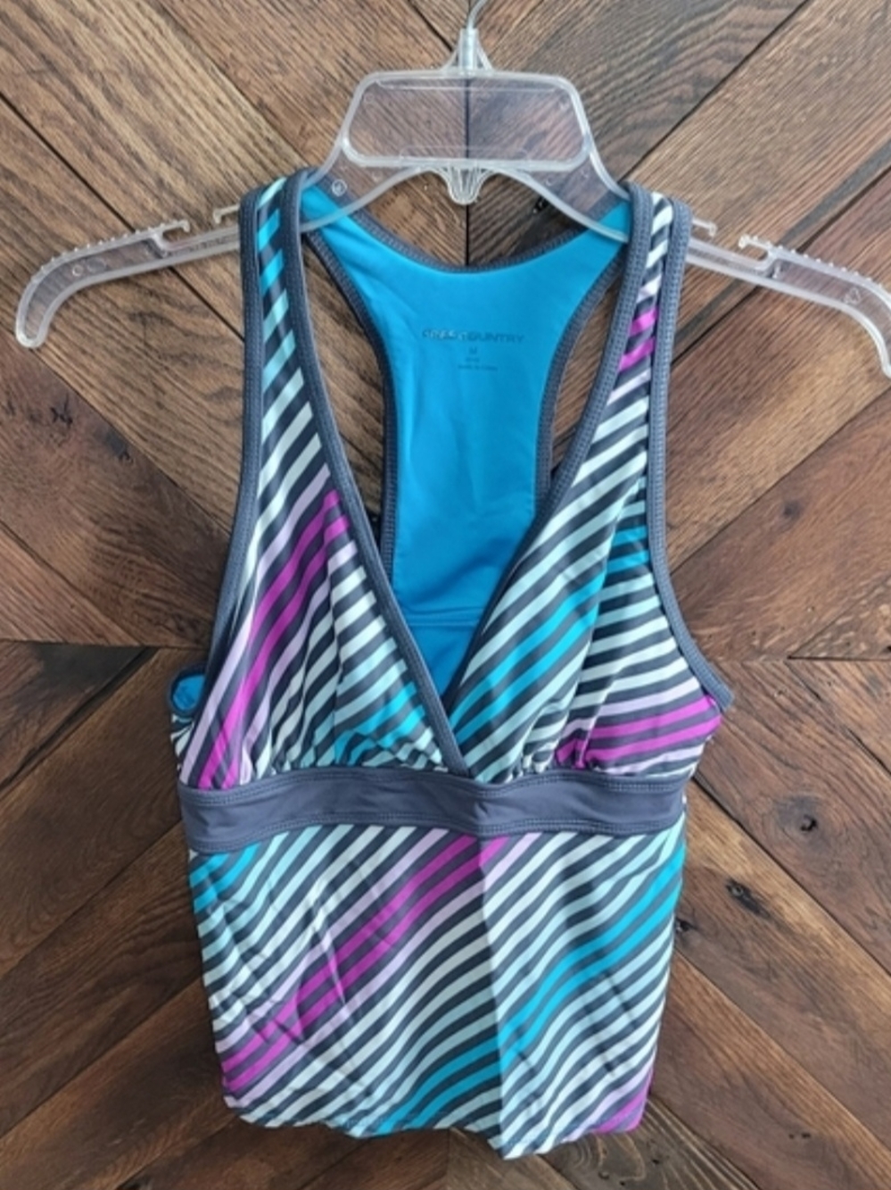 Free Country Purple And Blue Diagonal Stripe Racerback Tankini Medium